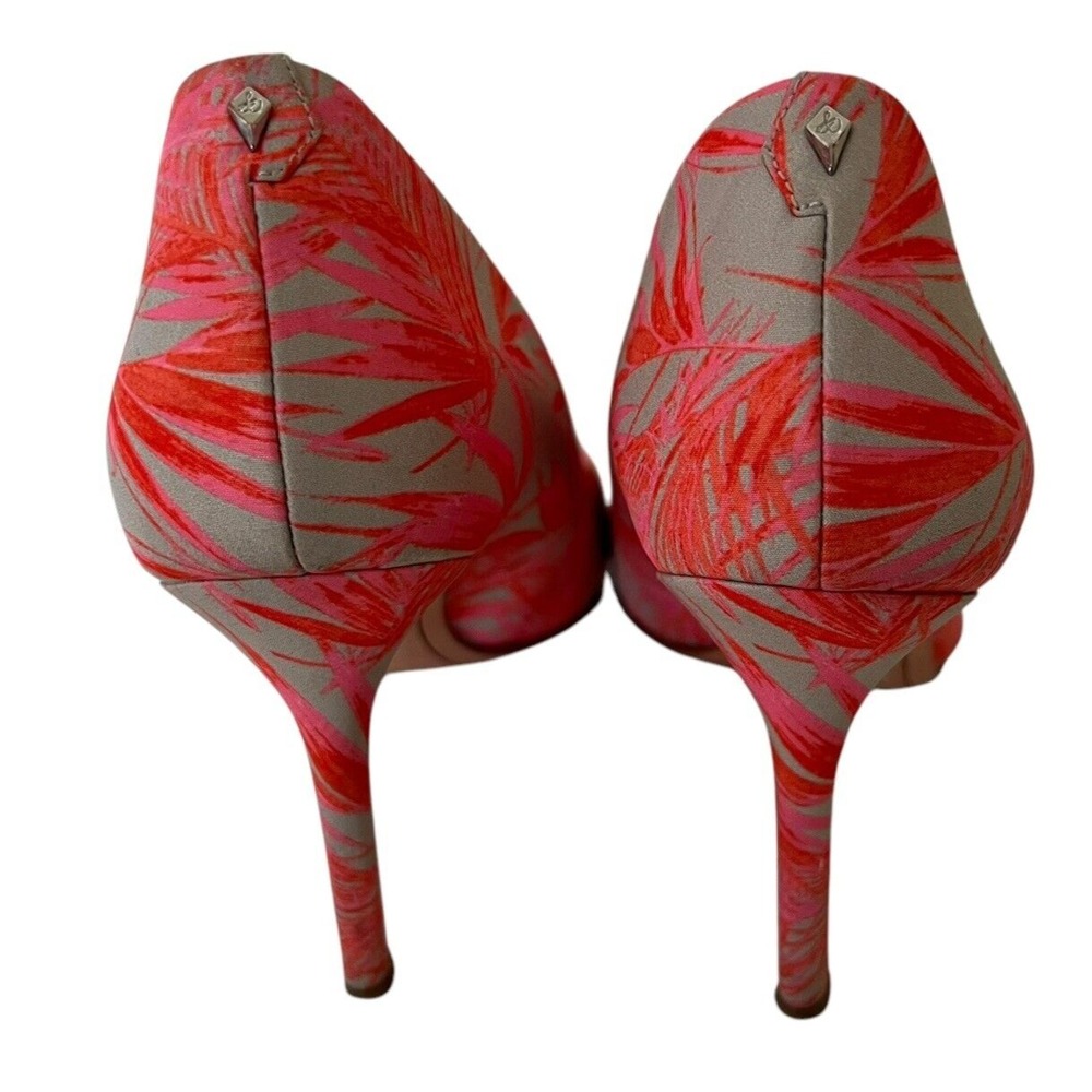 Sam Edelman Shoes Size 7.5 Hazel Pumps Heel Pointed Toe Hot Coral Pink Tropical - Picture 5 of 11